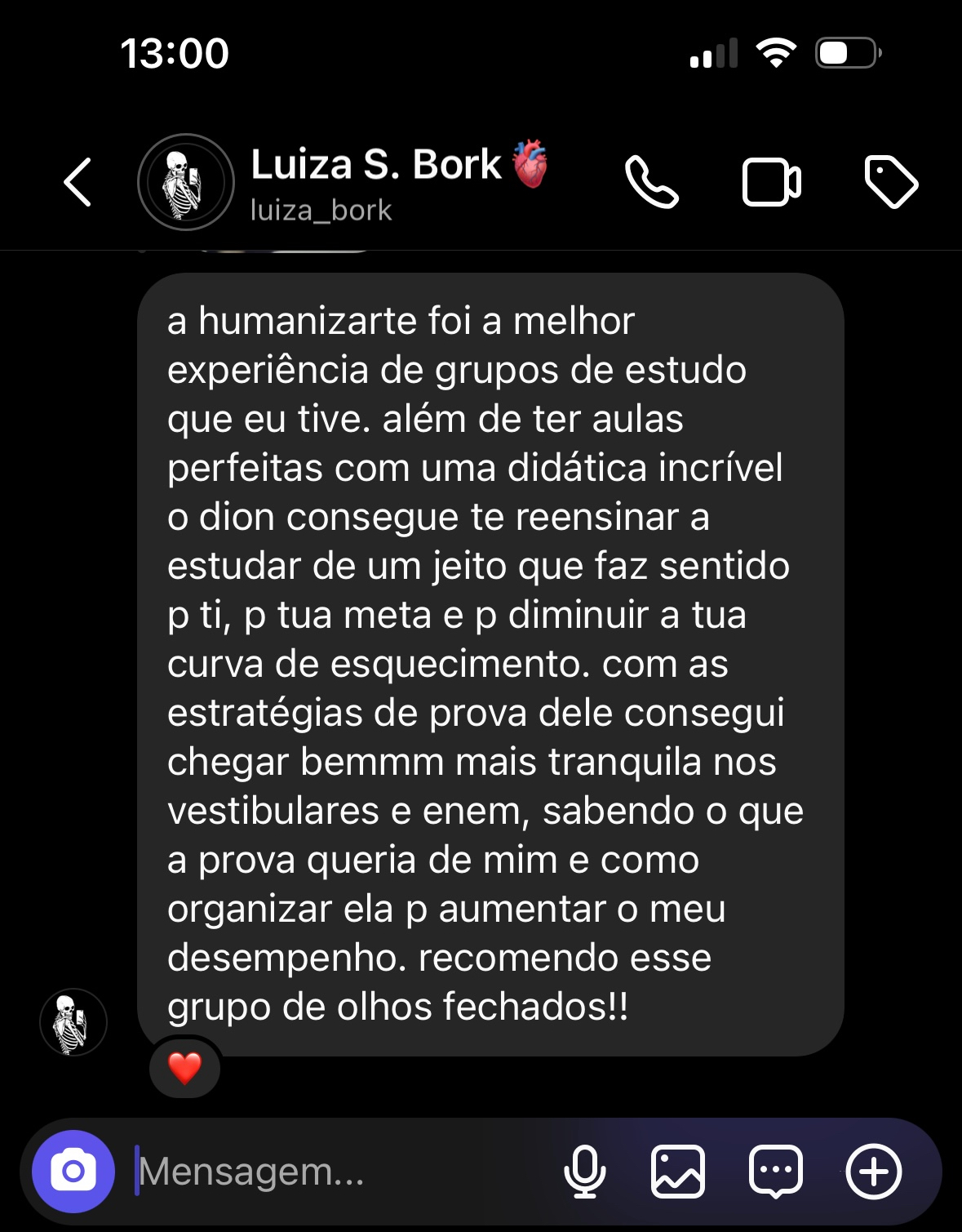 Aluna aprovada — depoimento sobre o curso