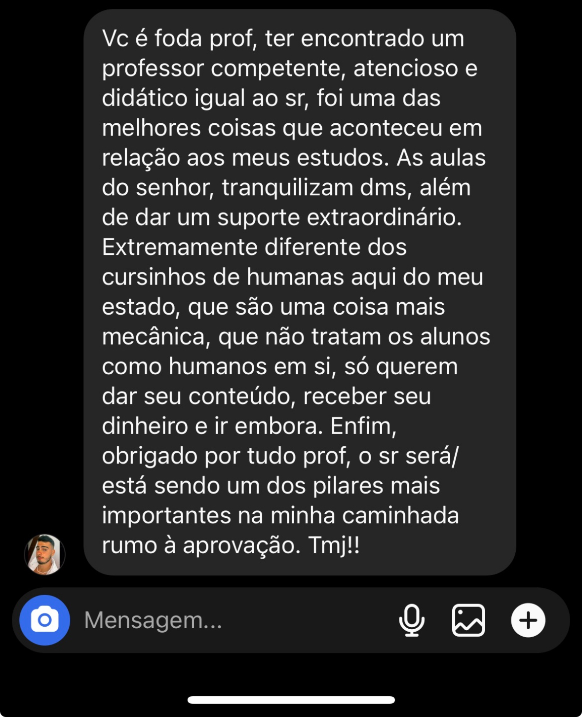 Aluno — depoimento sobre as aulas