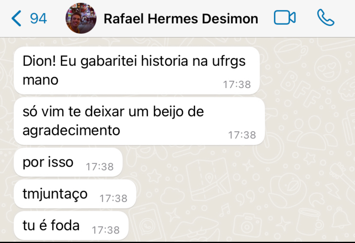 Rafael Hermes Desimon — gabaritou História na UFRGS
