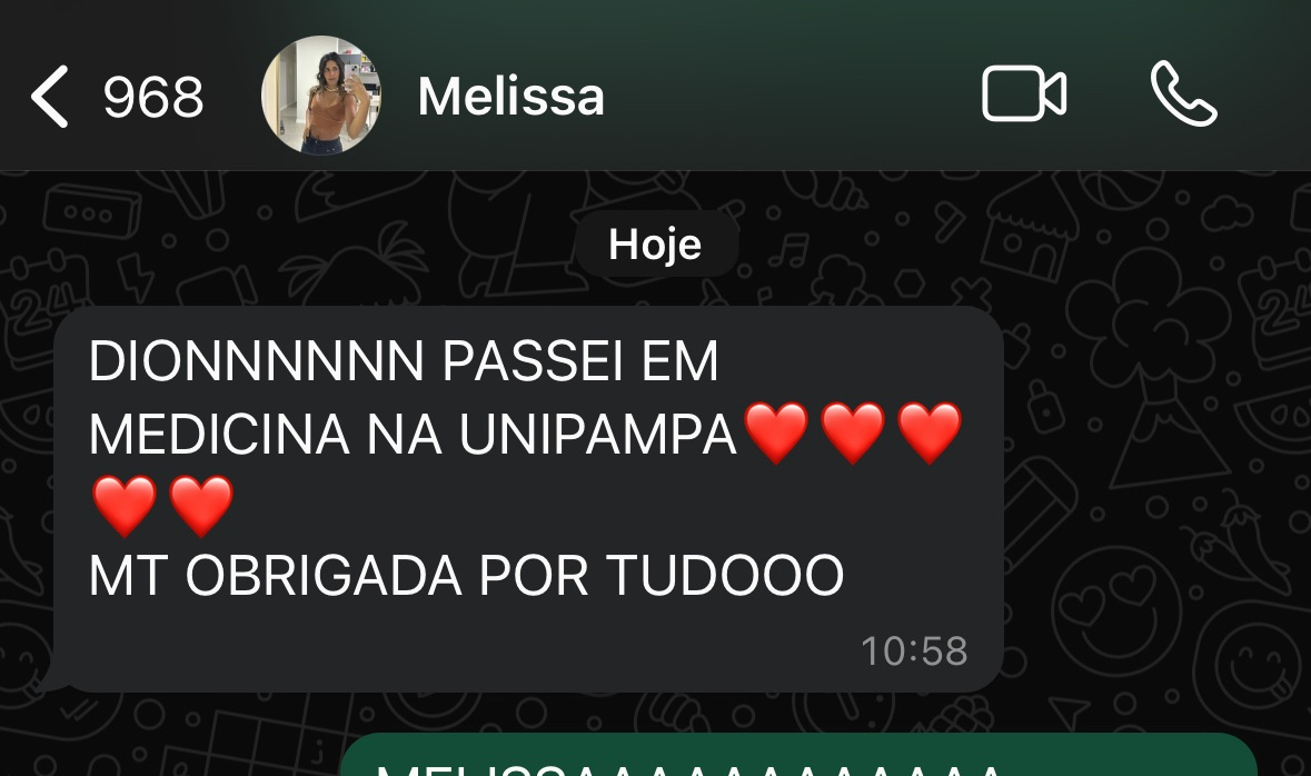 Melissa — aprovada em Medicina na UNIPAMPA